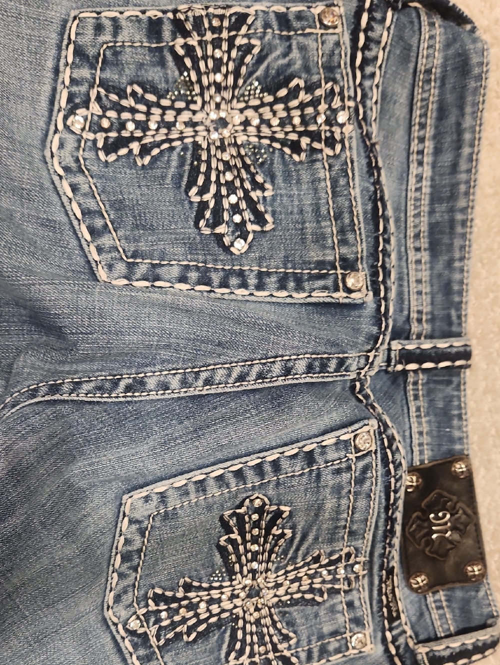 Miss Me Light Blue Embroidered Cross Pocket Skinny Jeans